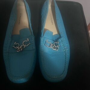 Burberry Turquoise Leather Loafers with Silver Detail